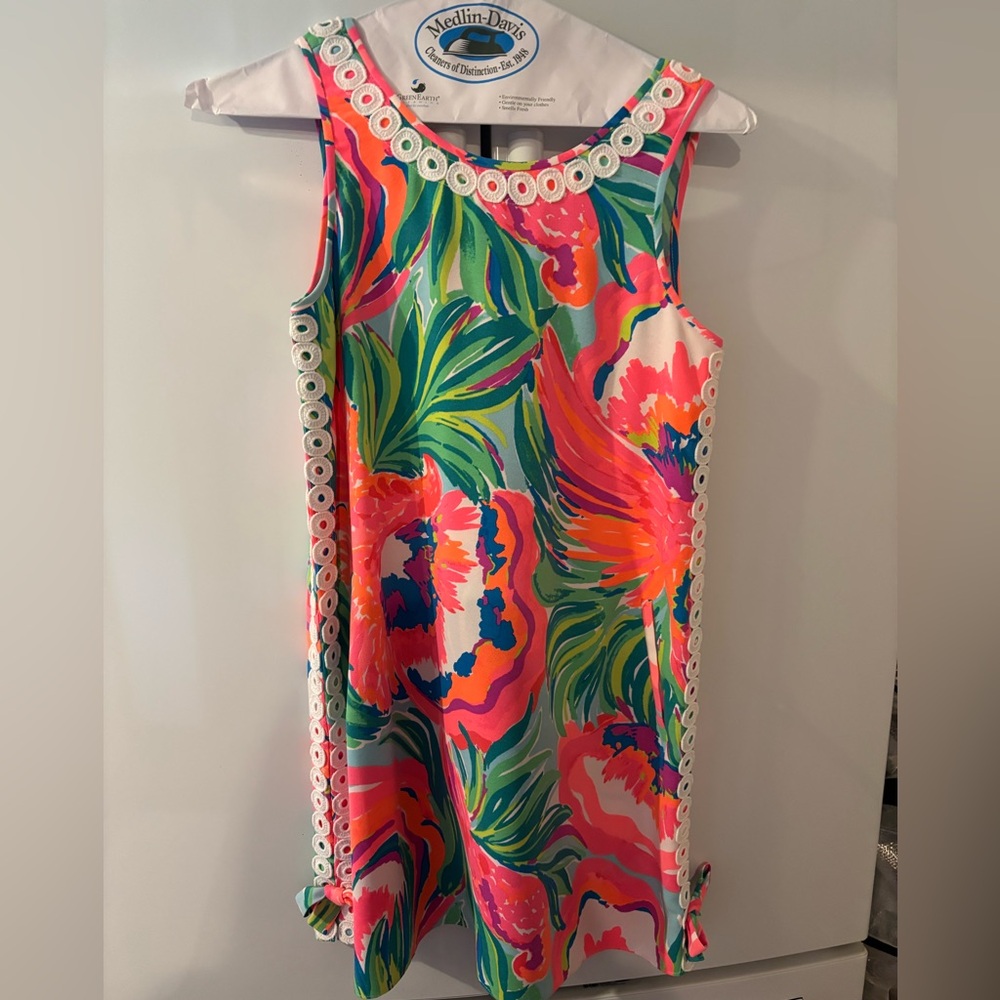 Lilly Pulitzer Stella Shift Dress, Serene Blue Paradise Bound print, Size 4